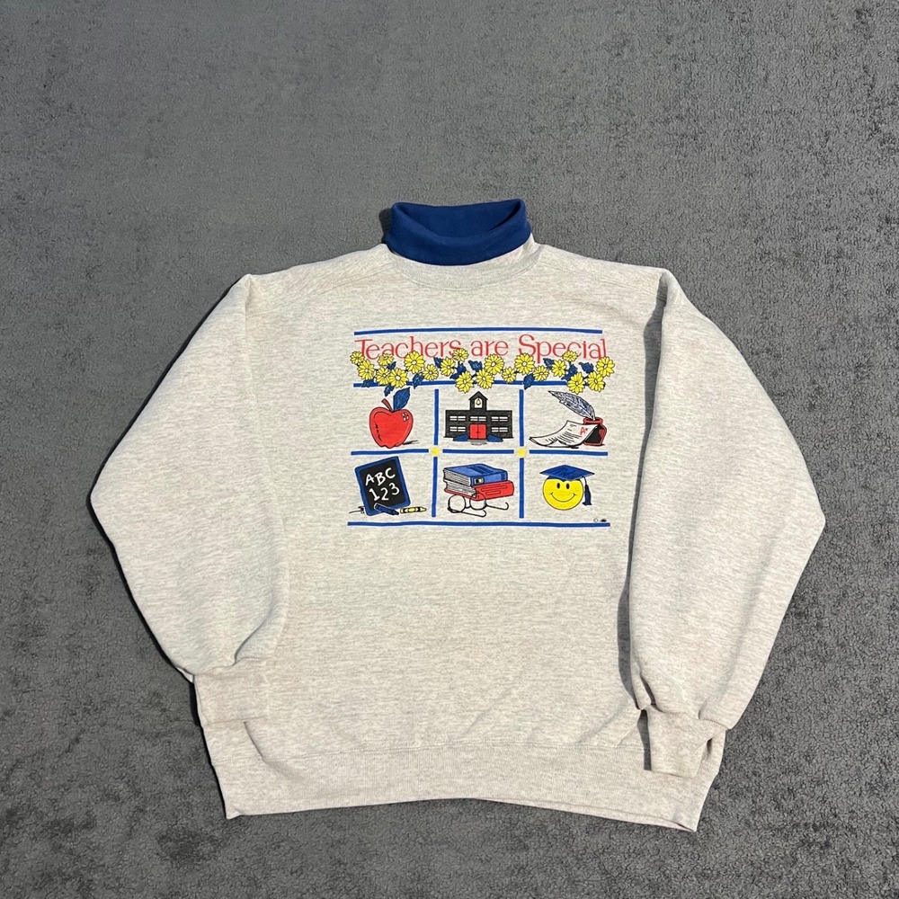 Vintage 90s Jerzees Teachers Are Special Gray Mock Neck Sweatshirt XL